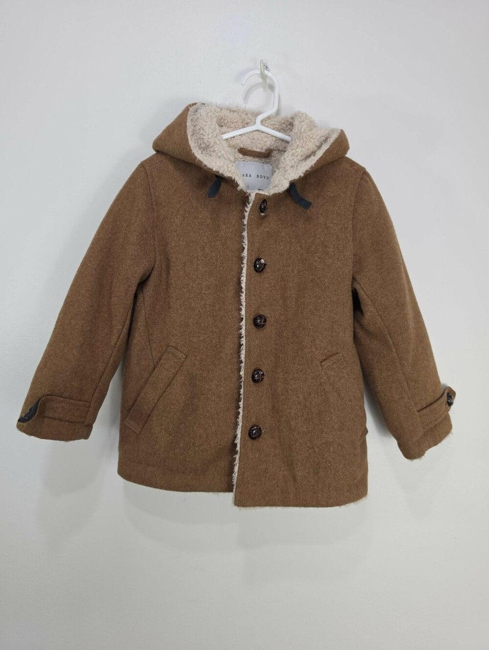 Zara Hooded Kids Coat in Brown with Faux Shearling Lining